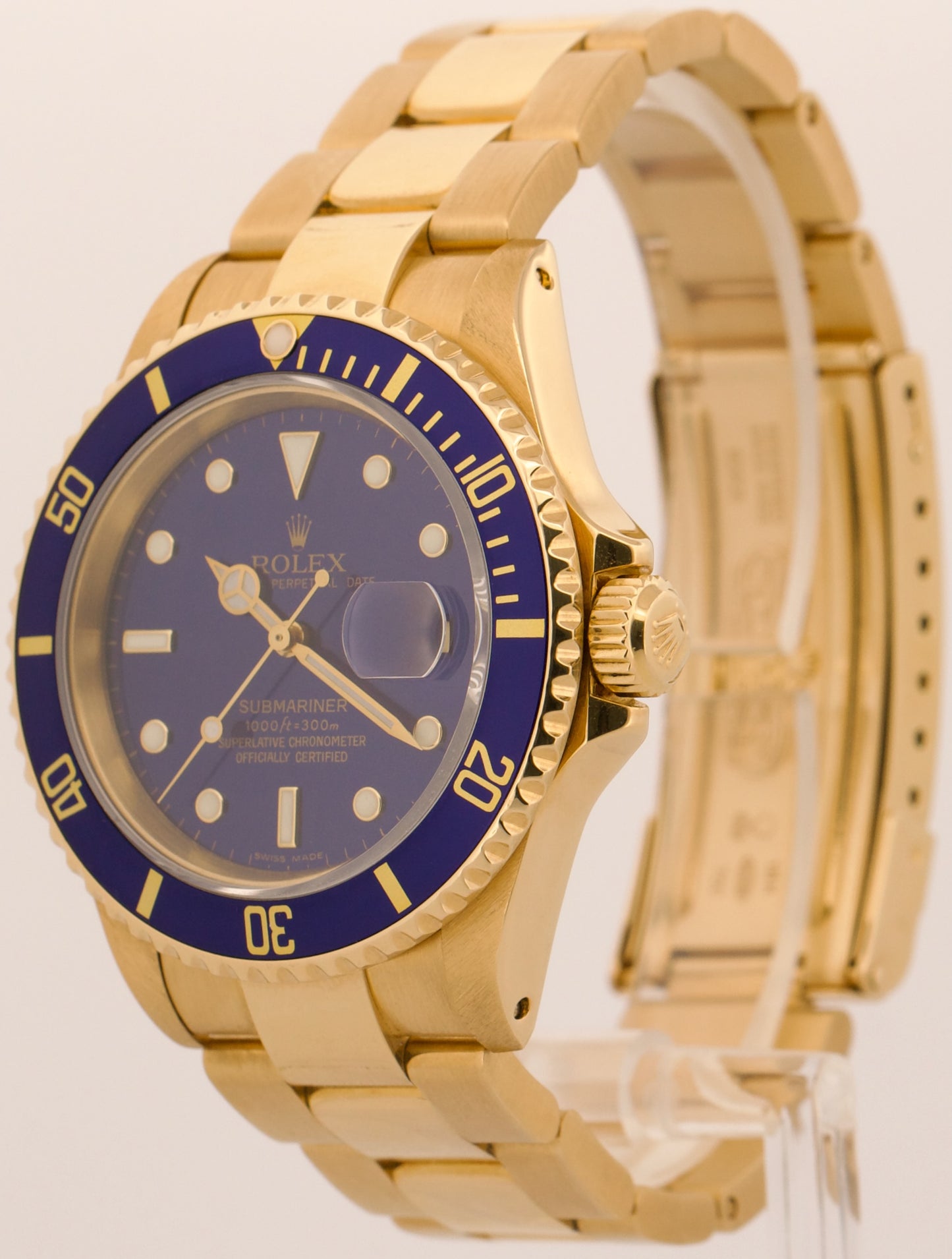 Rolex Submariner Date BLUE 18K Yellow Gold Oyster Automatic 40mm 16618 Watch BOX