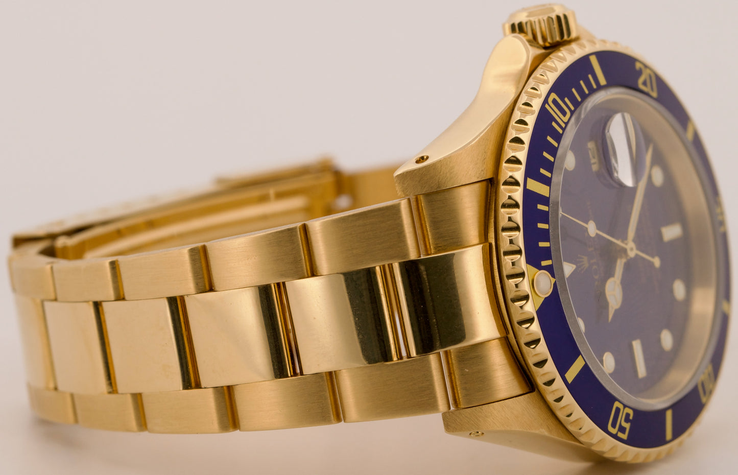 Rolex Submariner Date BLUE 18K Yellow Gold Oyster Automatic 40mm 16618 Watch BOX
