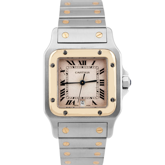 Ladies Cartier Santos Galbee Two-Tone Gold Steel Patina 29mm Quartz Watch 1566