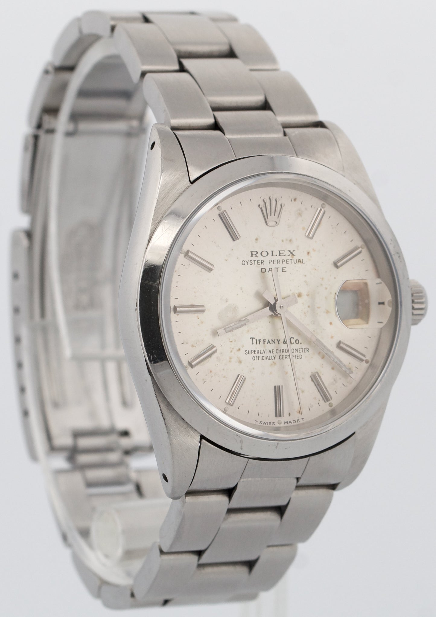 Rolex Oyster Perpetual Date SILVER TIFFANY DIAL 34mm Oyster Stainless 15200