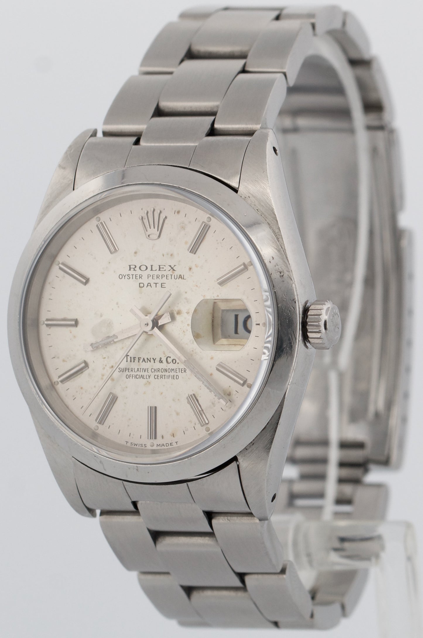 Rolex Oyster Perpetual Date SILVER TIFFANY DIAL 34mm Oyster Stainless 15200