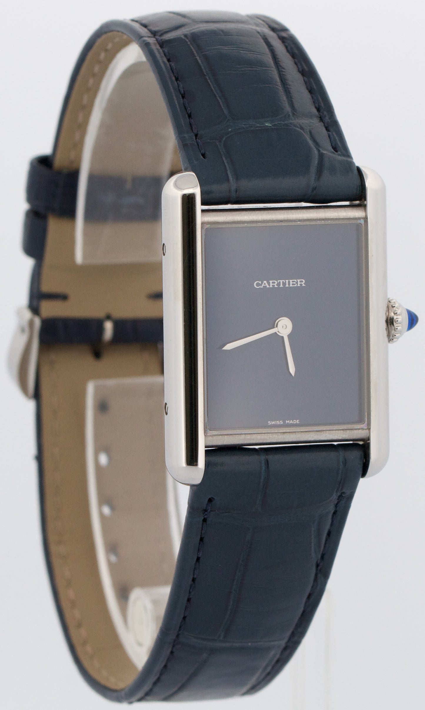 PAPERS Cartier Tank Must Large BLUE Quartz 33mm Steel Watch 4323 / WSTA0055 BOX