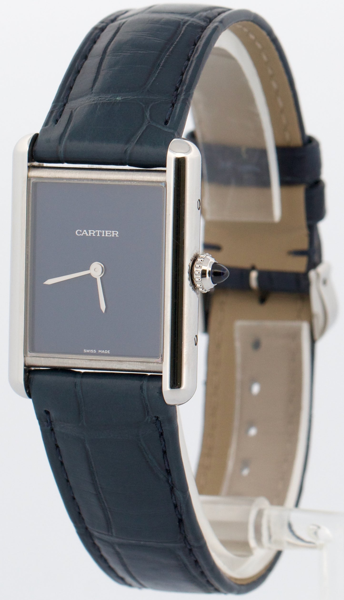 PAPERS Cartier Tank Must Large BLUE Quartz 33mm Steel Watch 4323 / WSTA0055 BOX