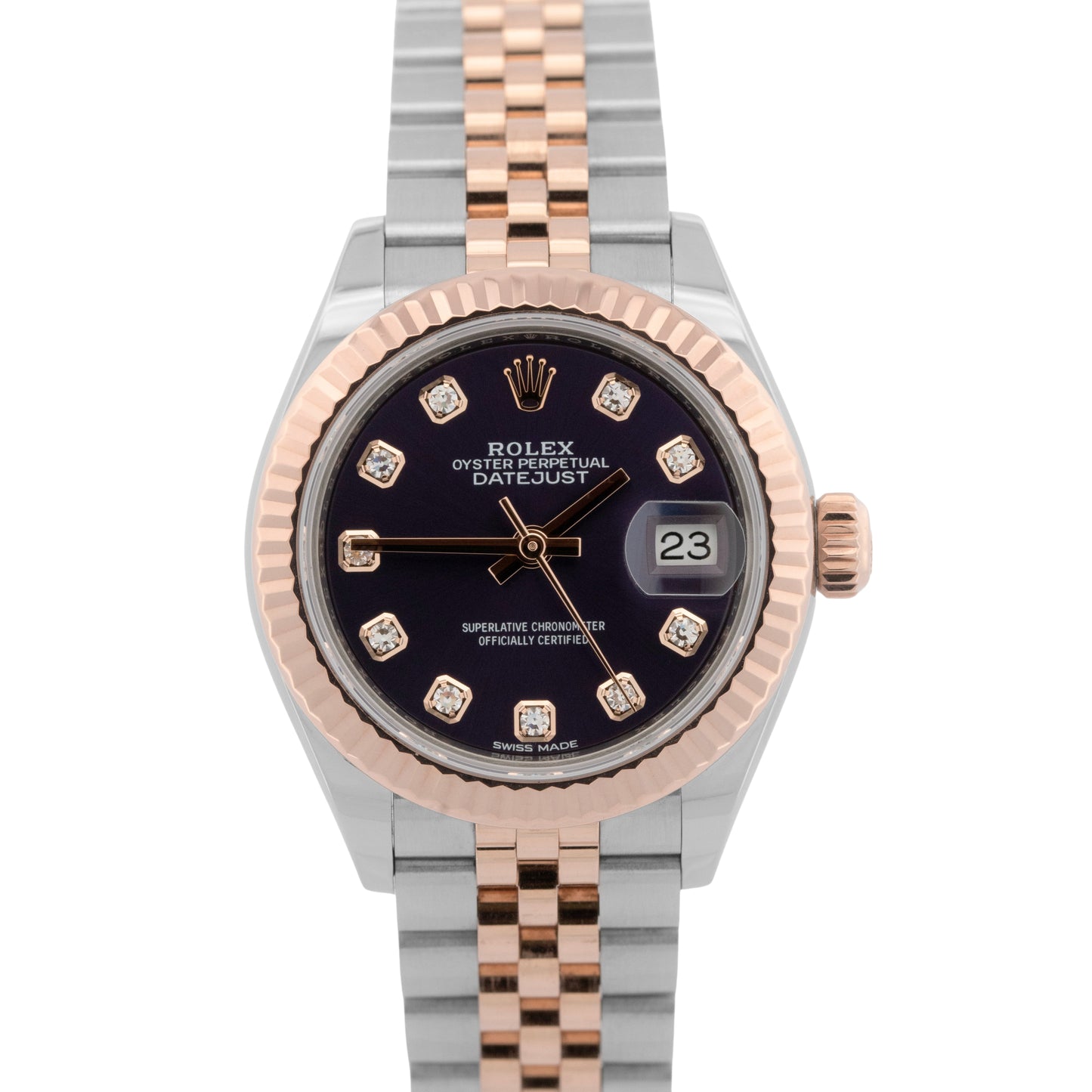 PAPERS Rolex DateJust Aubergine Purple 28mm Jubilee Rose Gold Watch 279171 BOX