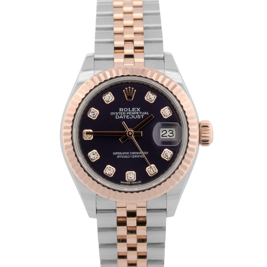 PAPERS Rolex DateJust Aubergine Purple 28mm Jubilee Rose Gold Watch 279171 BOX