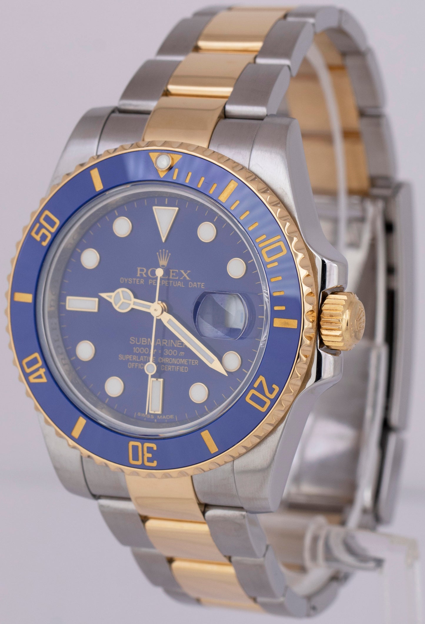 MINT Rolex Submariner Date Ceramic FLAT BLUE 18K Gold Steel 40mm Watch 116613 LB