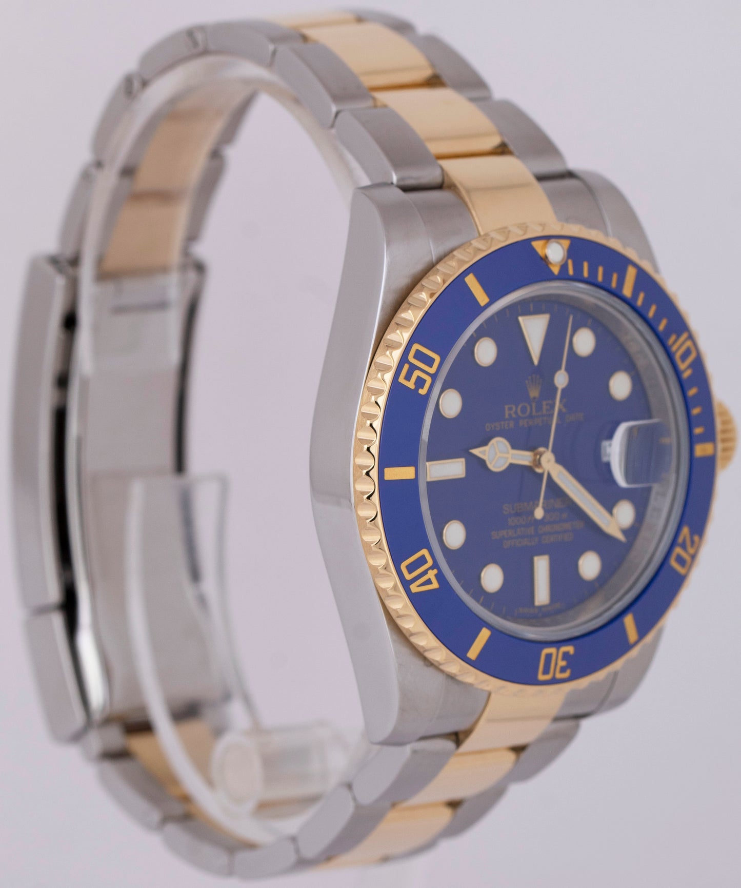 MINT Rolex Submariner Date Ceramic FLAT BLUE 18K Gold Steel 40mm Watch 116613 LB