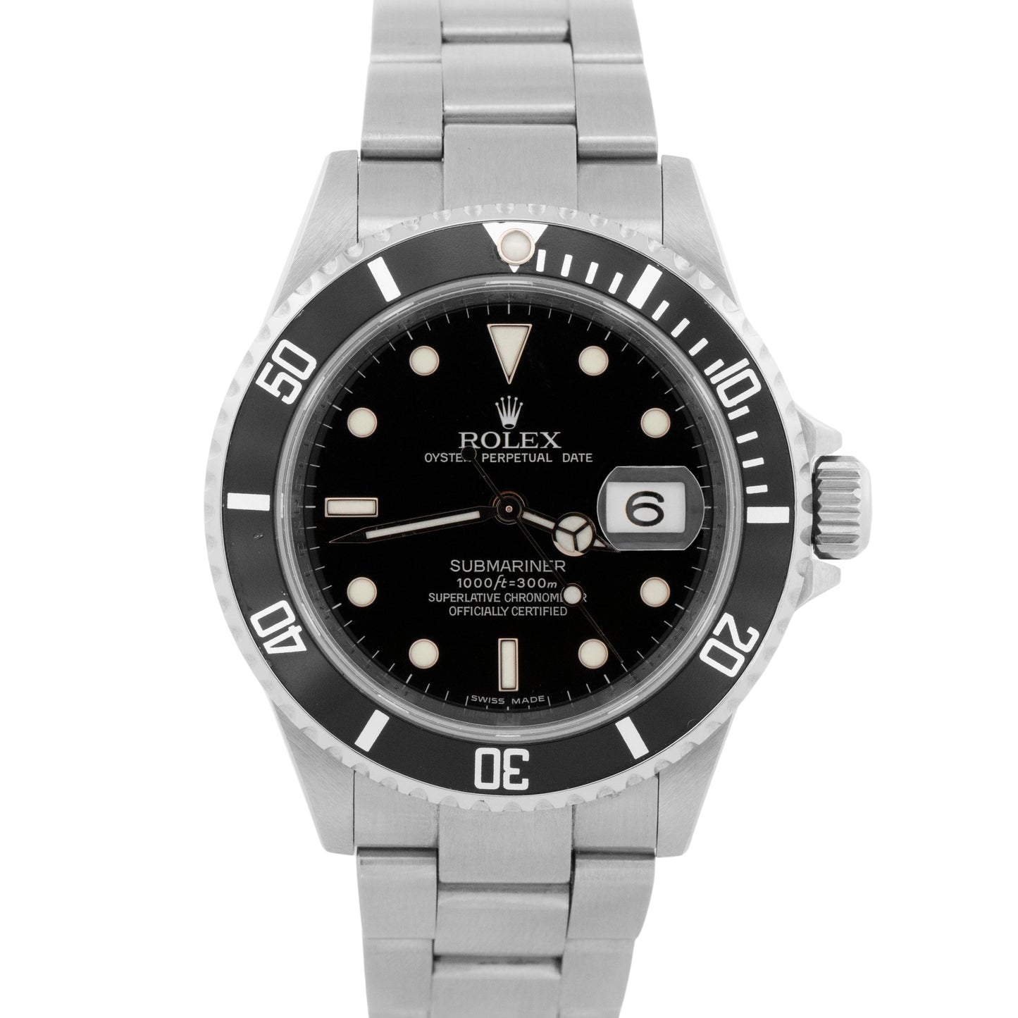Rolex Submariner Date BLACK Stainless Steel REHAUT No-Holes 40mm Watch 16610