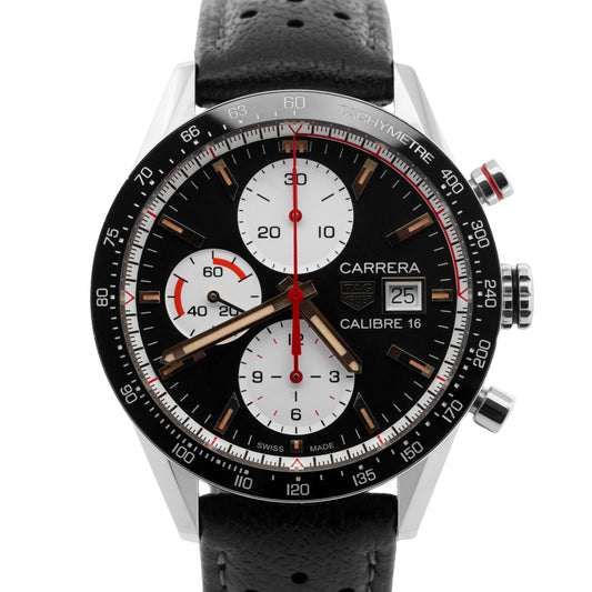 Tag Heuer Carerra Chronograph Black Stainless Steel 41mm Red Watch CV201AP