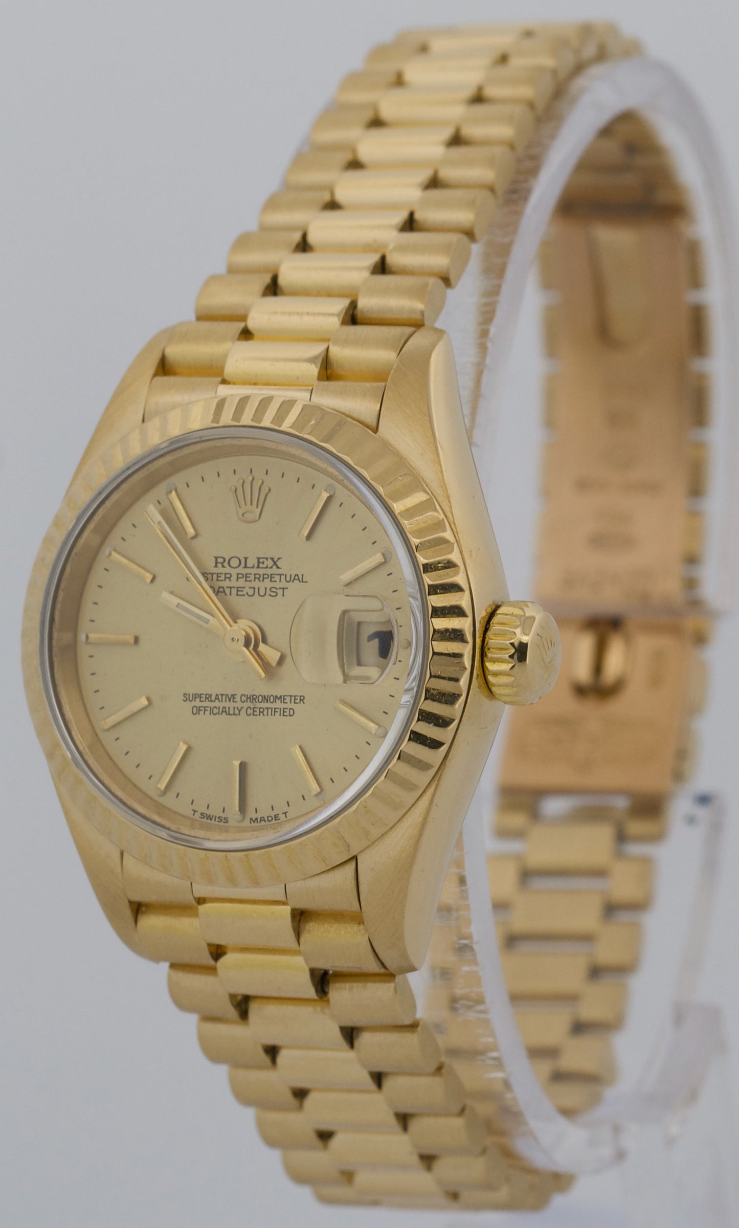 PAPERS Ladies Rolex DateJust President 26mm CHAMPAGNE 18K Yellow Gold 69178 BOX
