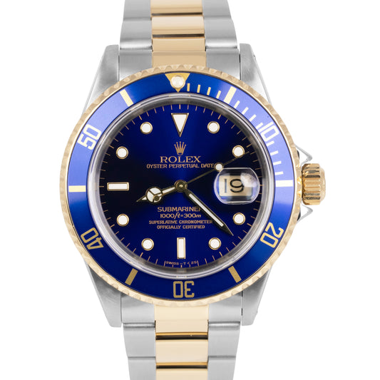 MINT PAPERS RSC Rolex Submariner Date 40mm Stainless 18K GOLD Blue 16613 BOX