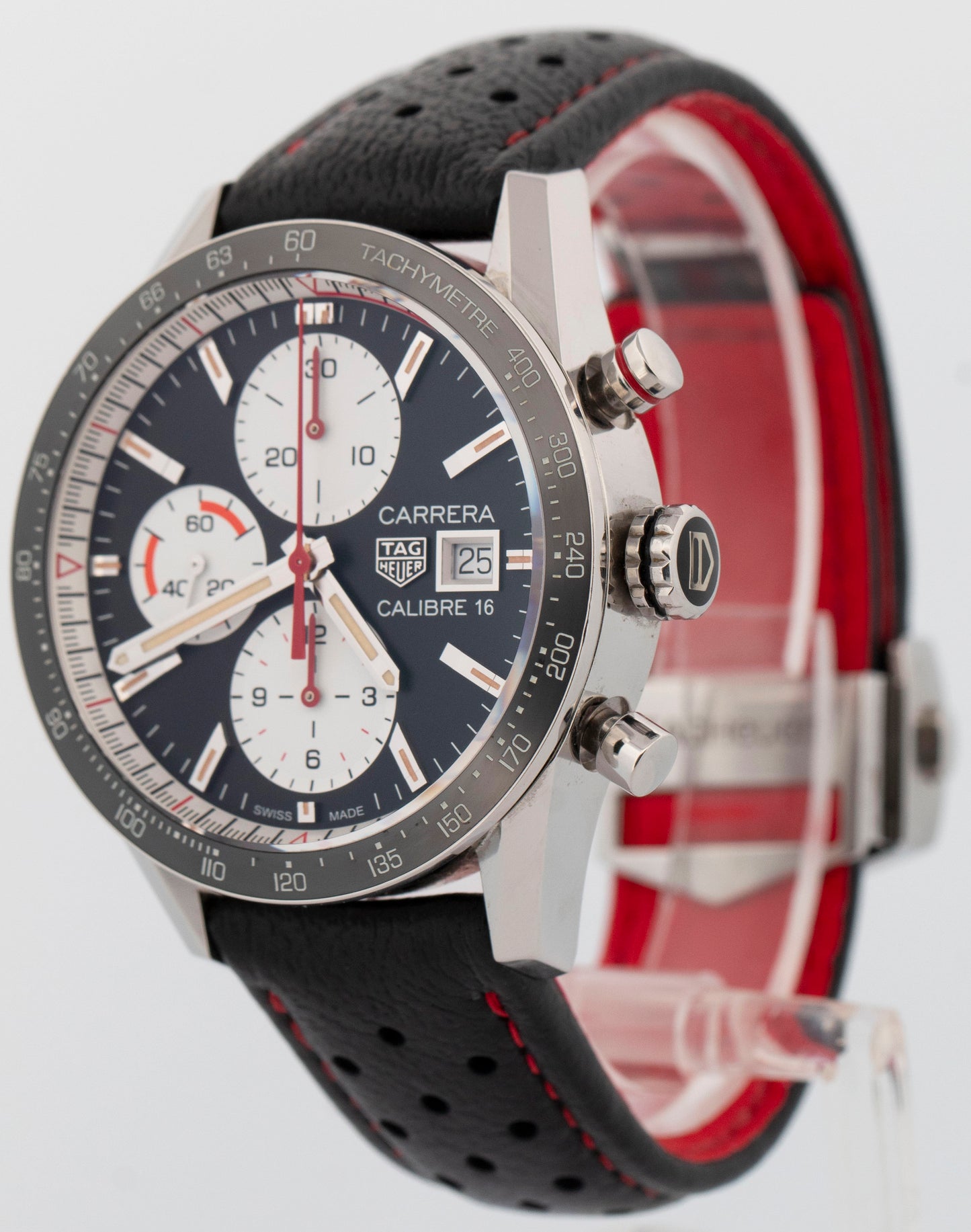 Tag Heuer Carerra Chronograph Black Stainless Steel 41mm Red Watch CV201AP