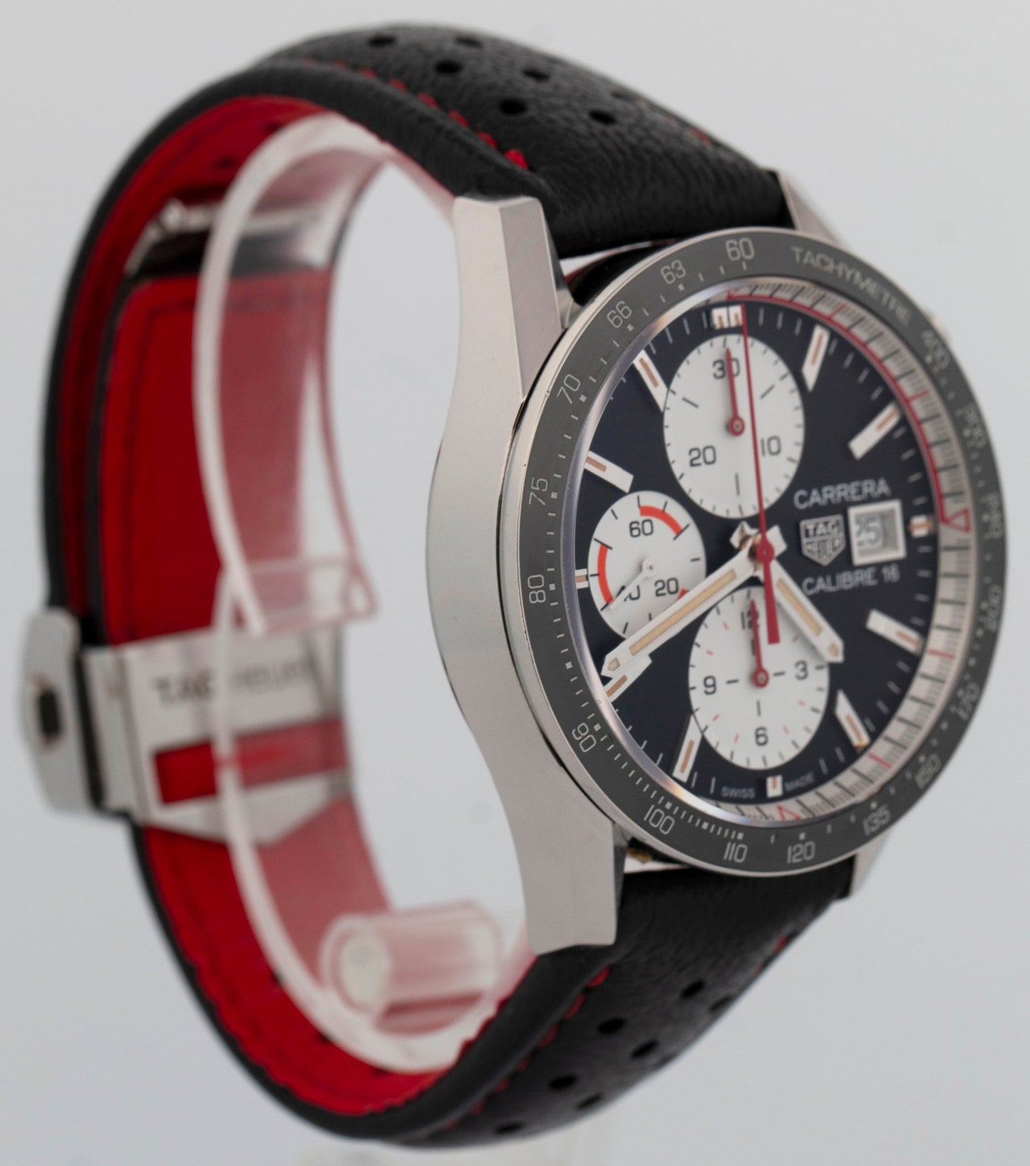 Tag Heuer Carerra Chronograph Black Stainless Steel 41mm Red Watch CV201AP