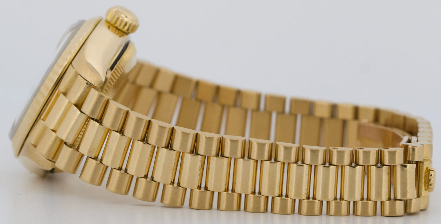 PAPERS Ladies Rolex DateJust President 26mm CHAMPAGNE 18K Yellow Gold 69178 BOX