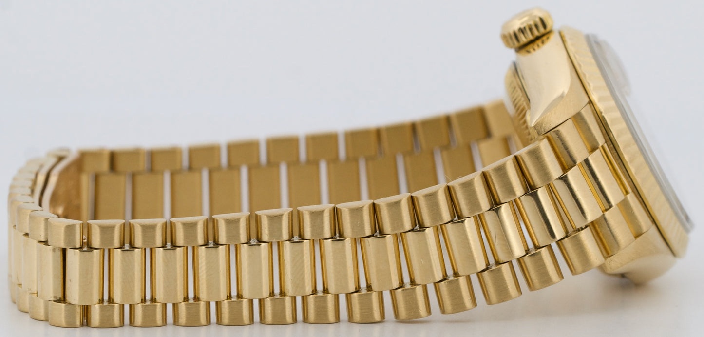 PAPERS Ladies Rolex DateJust President 26mm CHAMPAGNE 18K Yellow Gold 69178 BOX