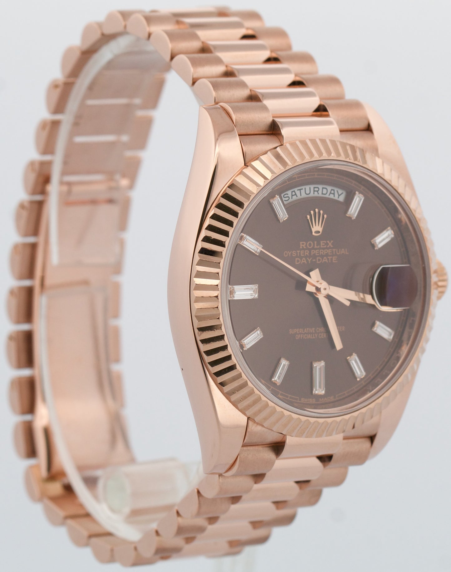 Rolex Day-Date President 40mm FACTORY CHOCOLATE BAGUETTE 18K Gold 228235 BOX