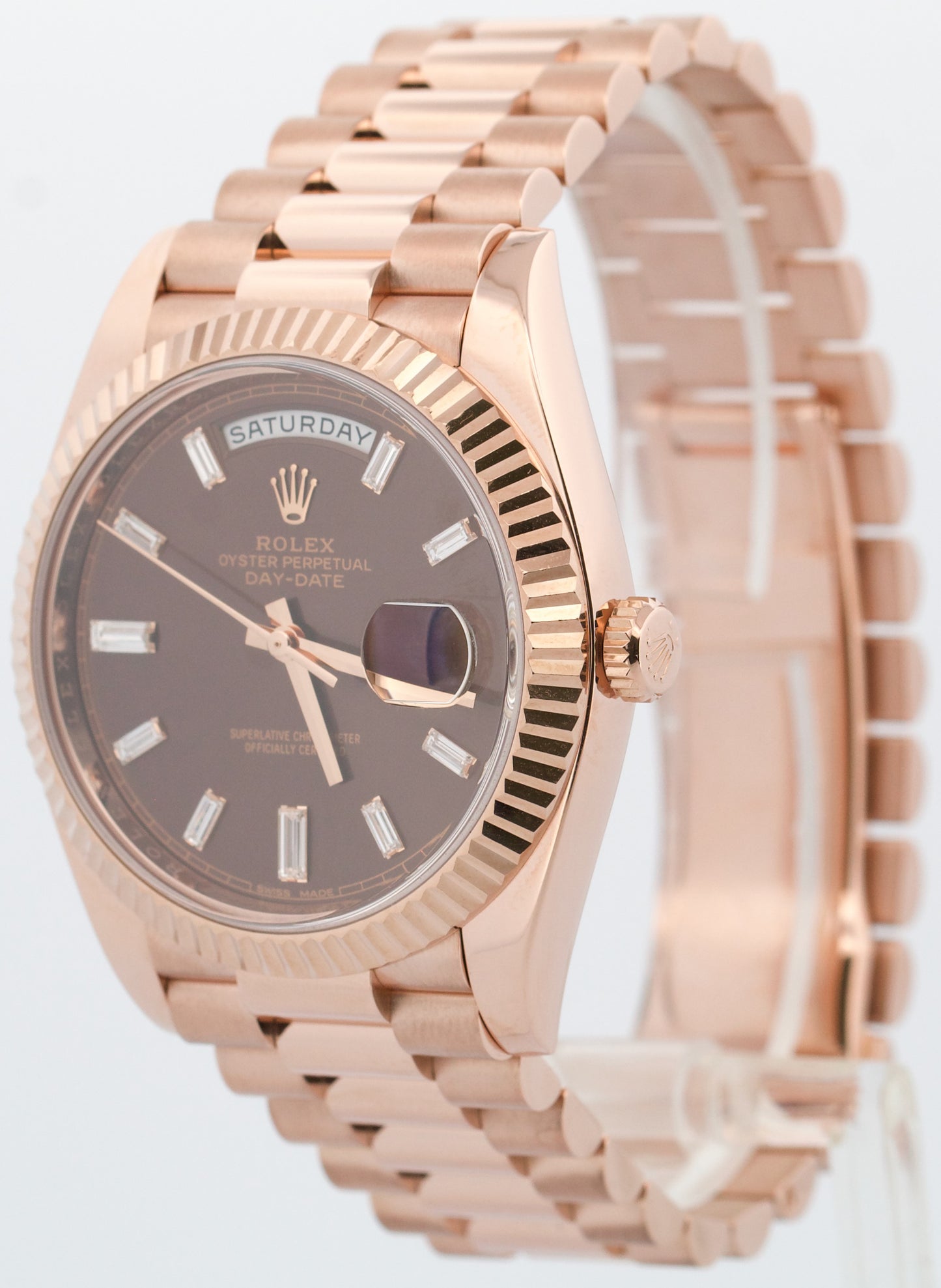 Rolex Day-Date President 40mm FACTORY CHOCOLATE BAGUETTE 18K Gold 228235 BOX