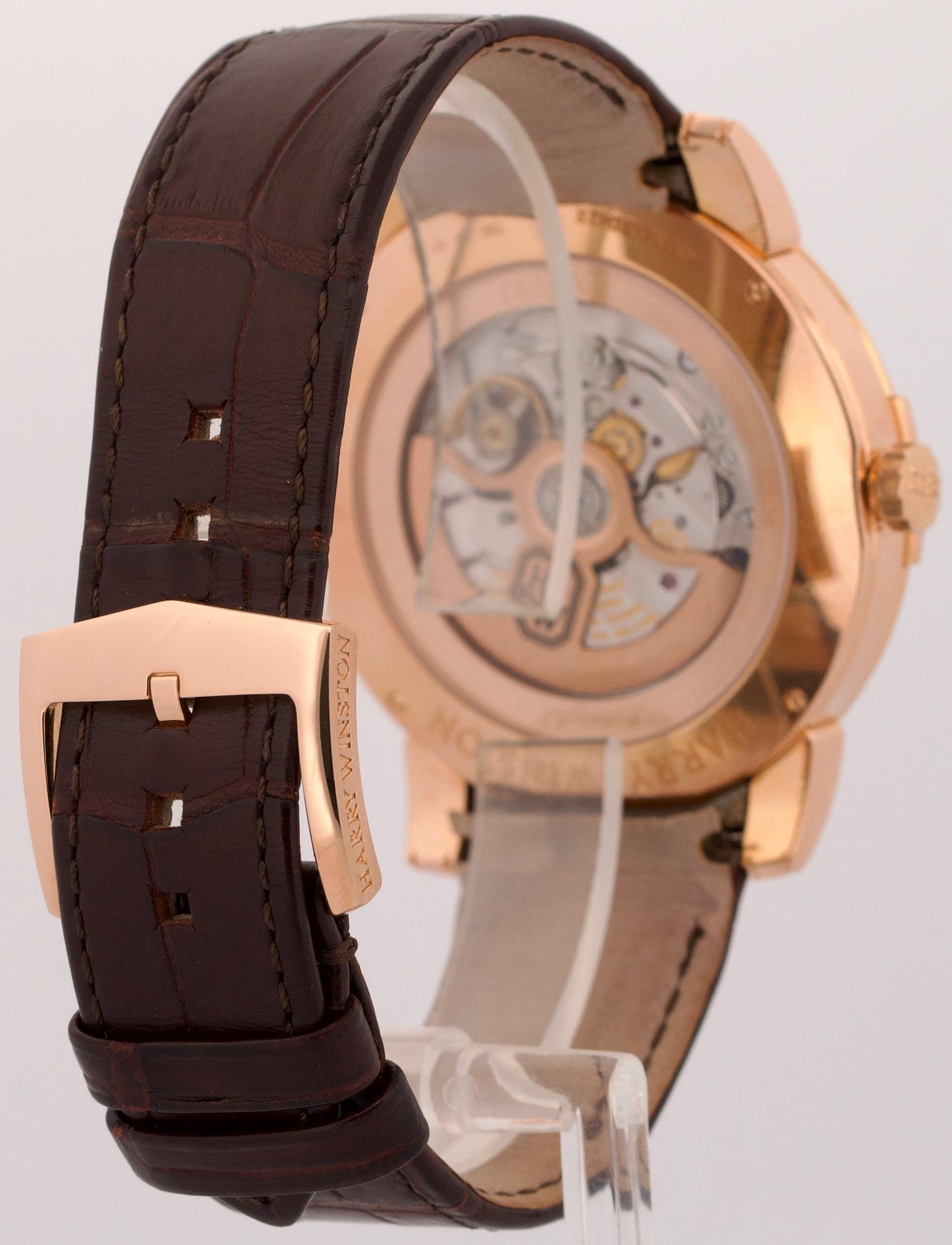 Harry Winston Midnight SILVER 18K Rose Gold Leather Steel 42mm MIDABD42RR001