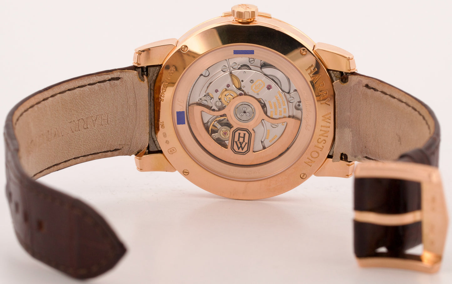 Harry Winston Midnight SILVER 18K Rose Gold Leather Steel 42mm MIDABD42RR001