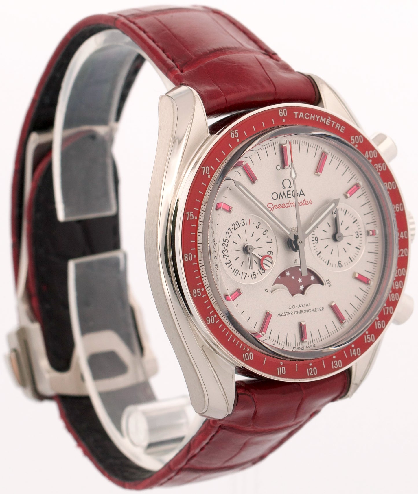 PAPERS Omega Speedmaster Moonphase PLATINUM RUBY 44mm 304.93.44.52.99.002 BOX