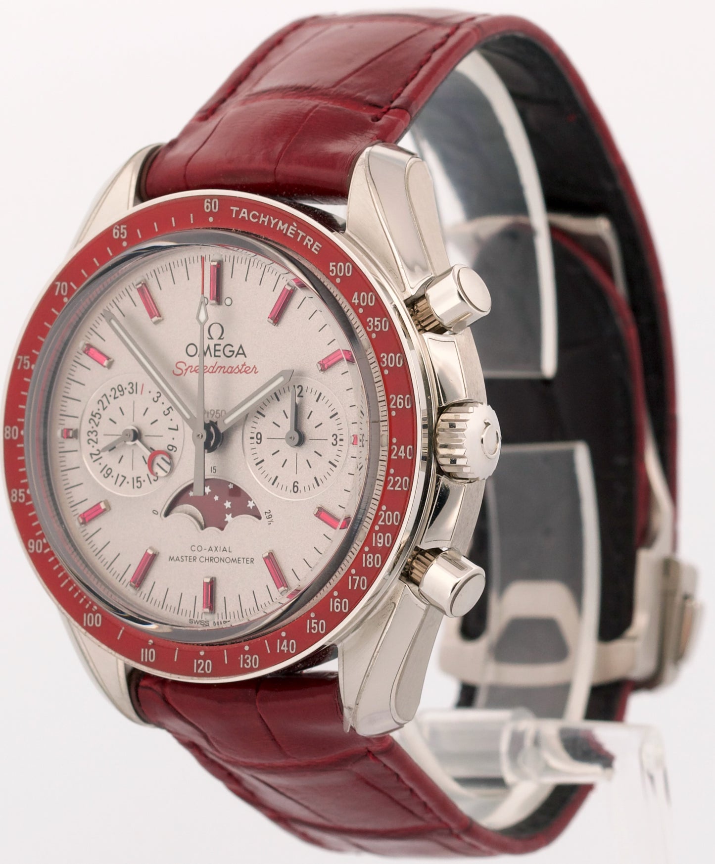 PAPERS Omega Speedmaster Moonphase PLATINUM RUBY 44mm 304.93.44.52.99.002 BOX