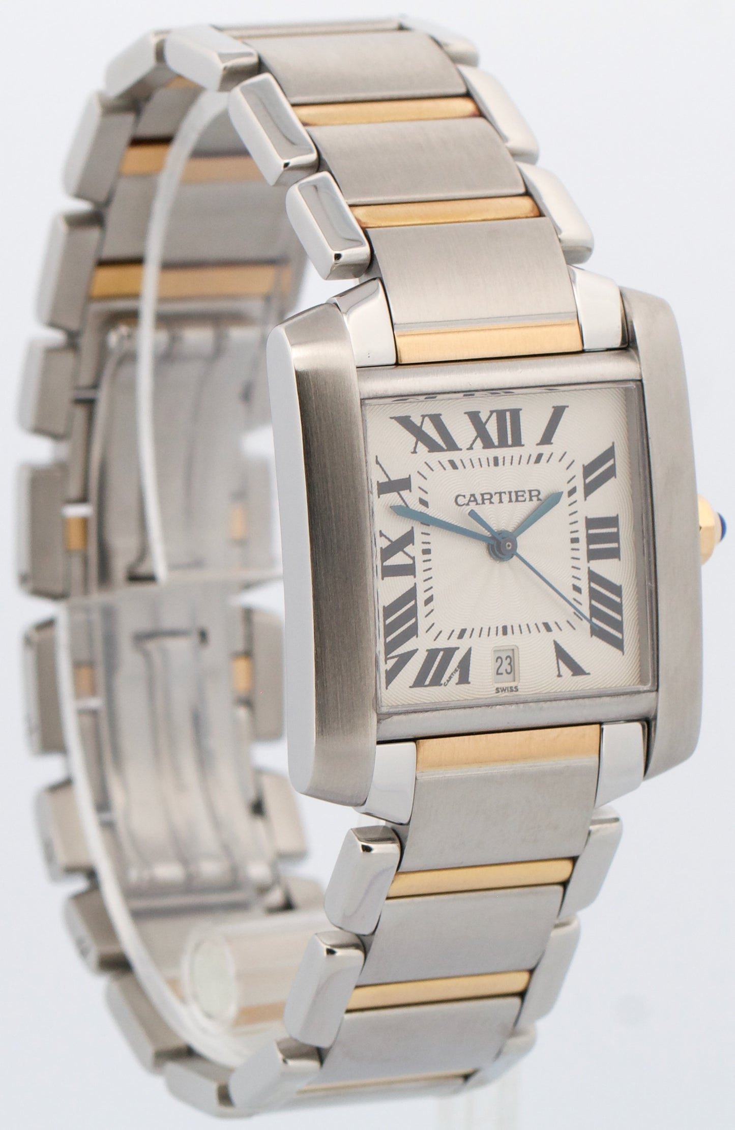 Ladies Cartier Tank Francaise Two-Tone 18K Gold Steel Guilloche 2302 W51005Q4