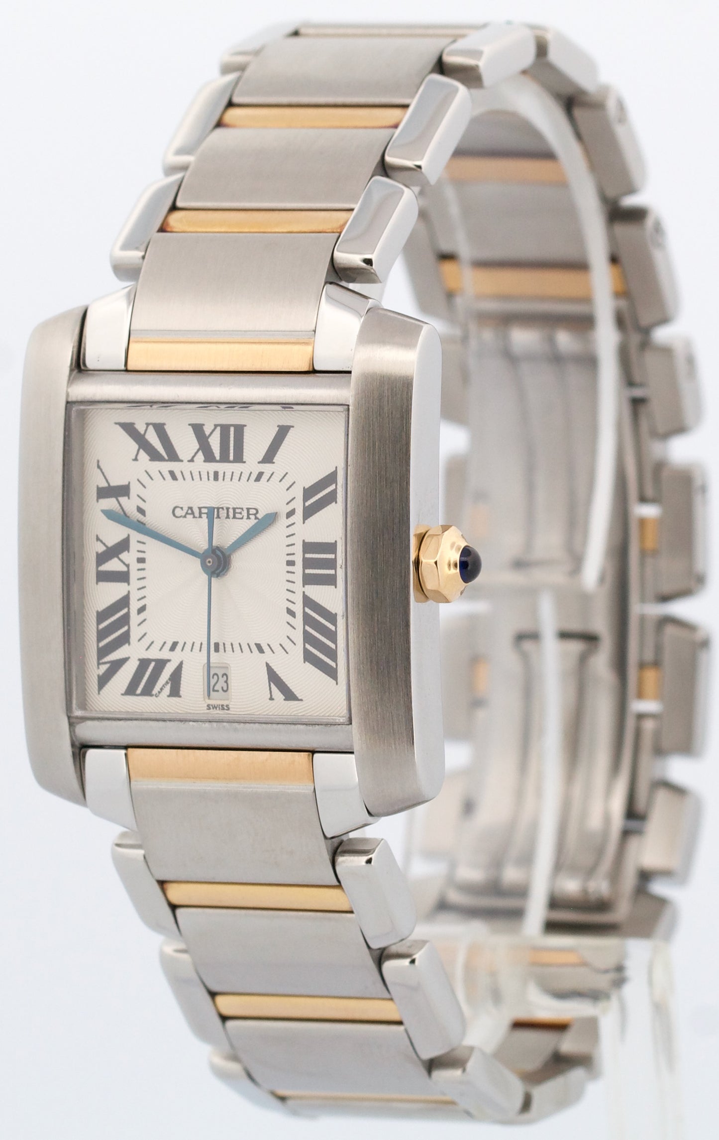 Ladies Cartier Tank Francaise Two-Tone 18K Gold Steel Guilloche 2302 W51005Q4