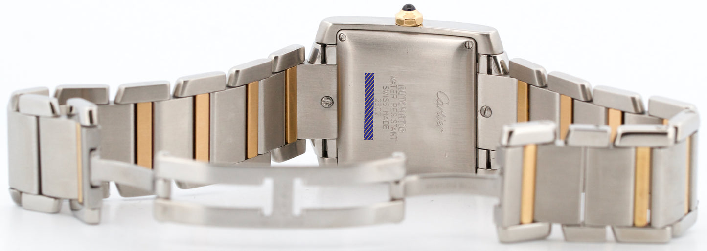 Ladies Cartier Tank Francaise Two-Tone 18K Gold Steel Guilloche 2302 W51005Q4