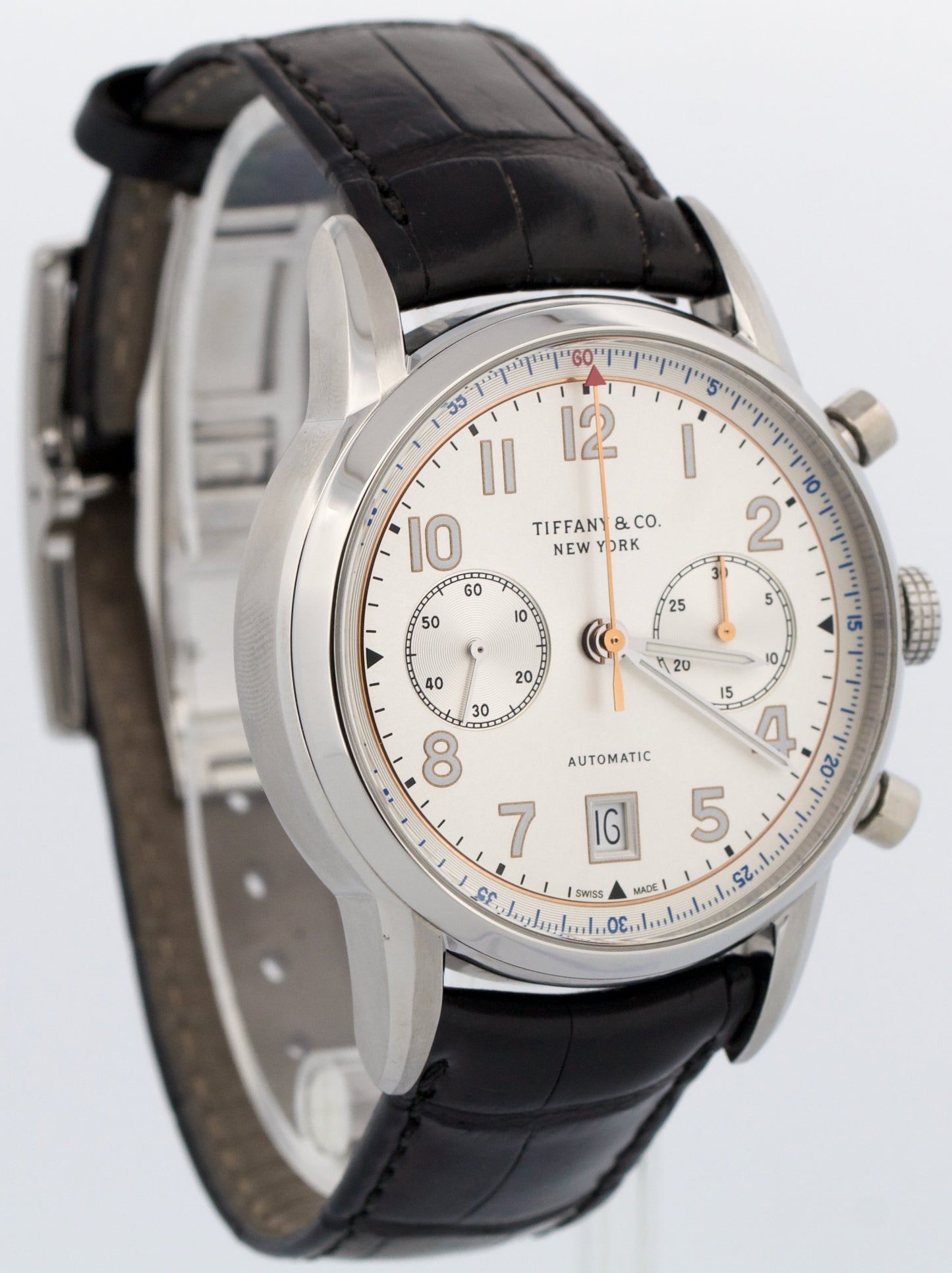 PAPERS Tiffany & Co. Chronograph SILVER Automatic Leather 42mm 33668845 BOX