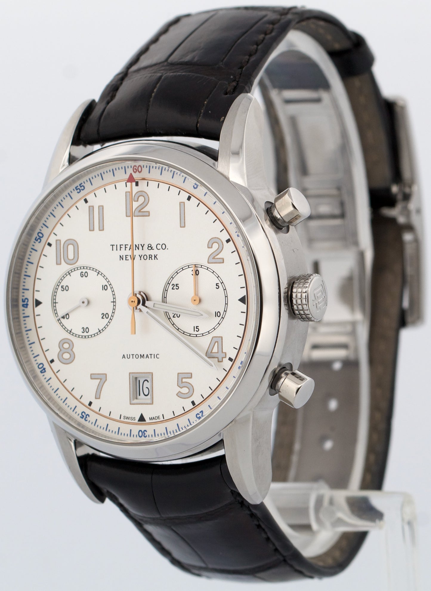 PAPERS Tiffany & Co. Chronograph SILVER Automatic Leather 42mm 33668845 BOX