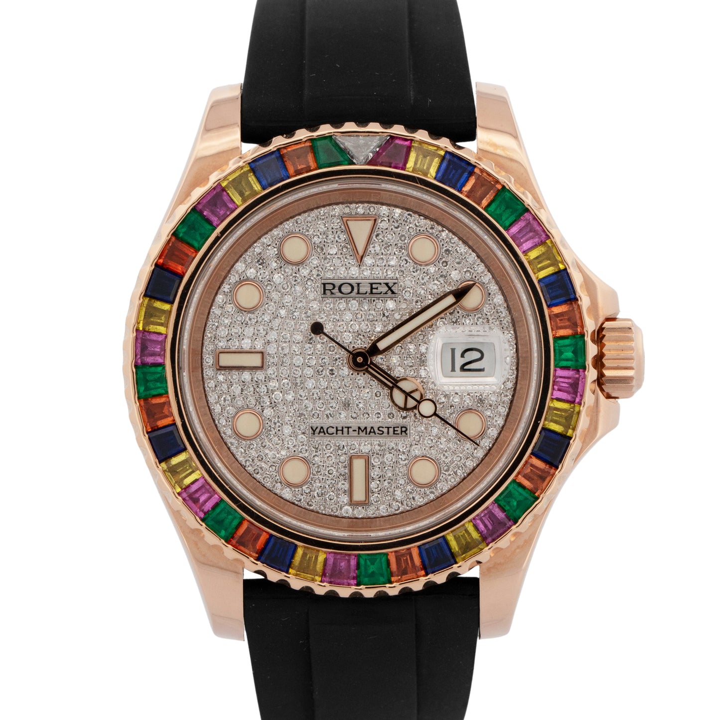 2017 PAPERS Rolex Yacht-Master RAINBOW DIAMOND Rose Gold 40mm 116655 Watch BOX