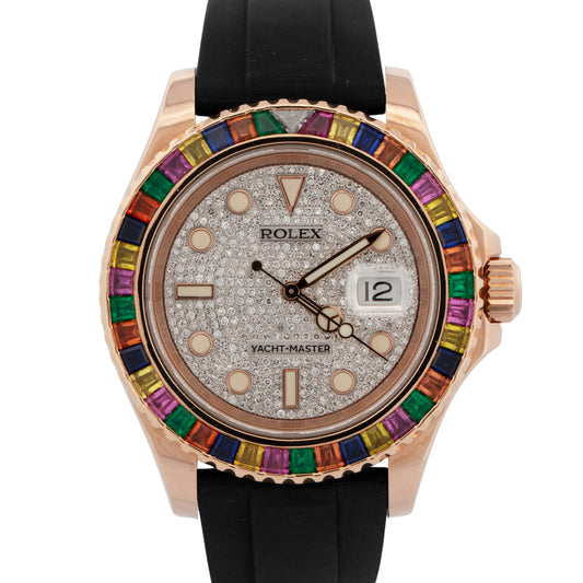 2017 PAPERS Rolex Yacht-Master RAINBOW DIAMOND Rose Gold 40mm 116655 Watch BOX
