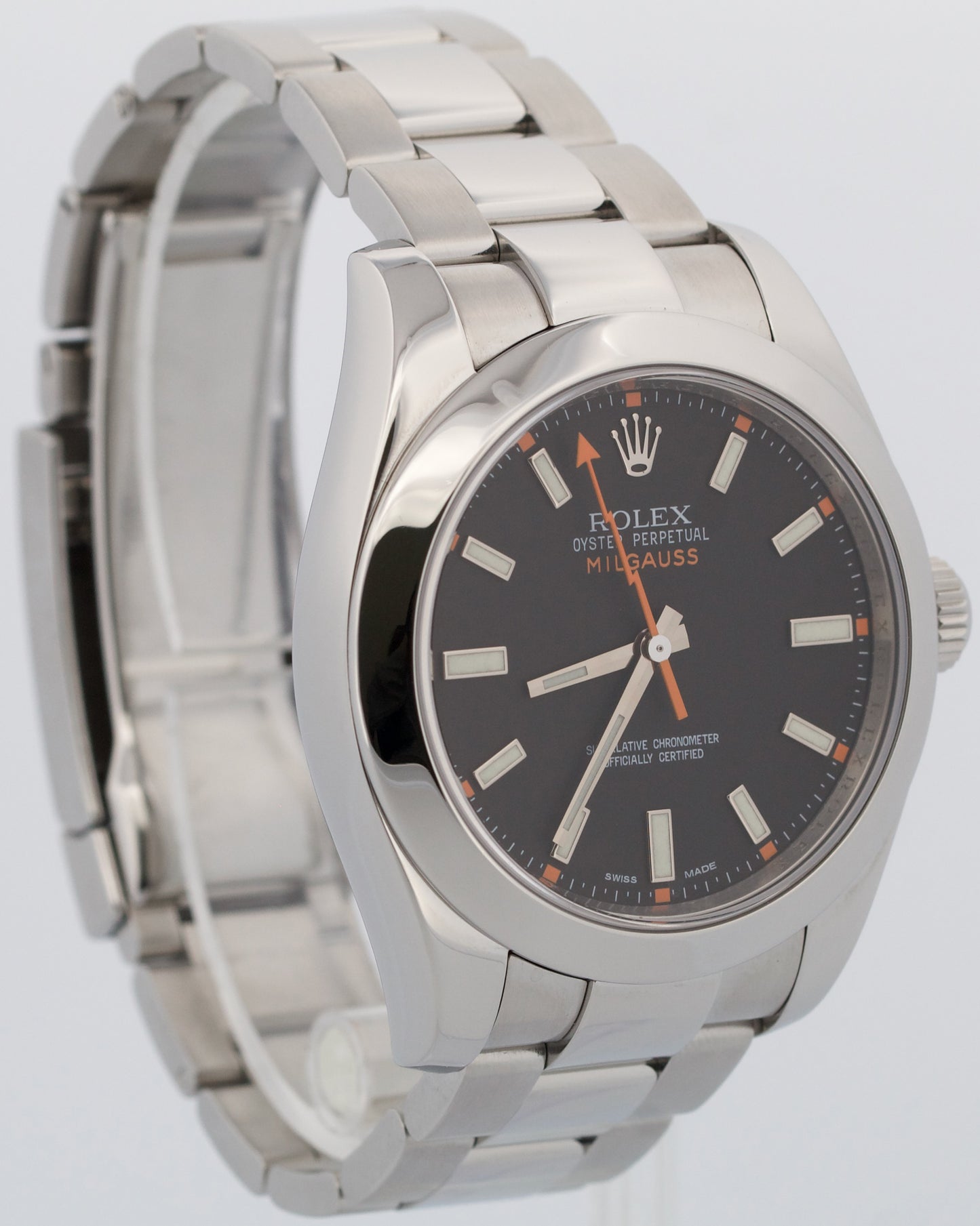 Rolex Milgauss BLACK Orange Stainless Steel 40mm Smooth Oyster 116400 Watch