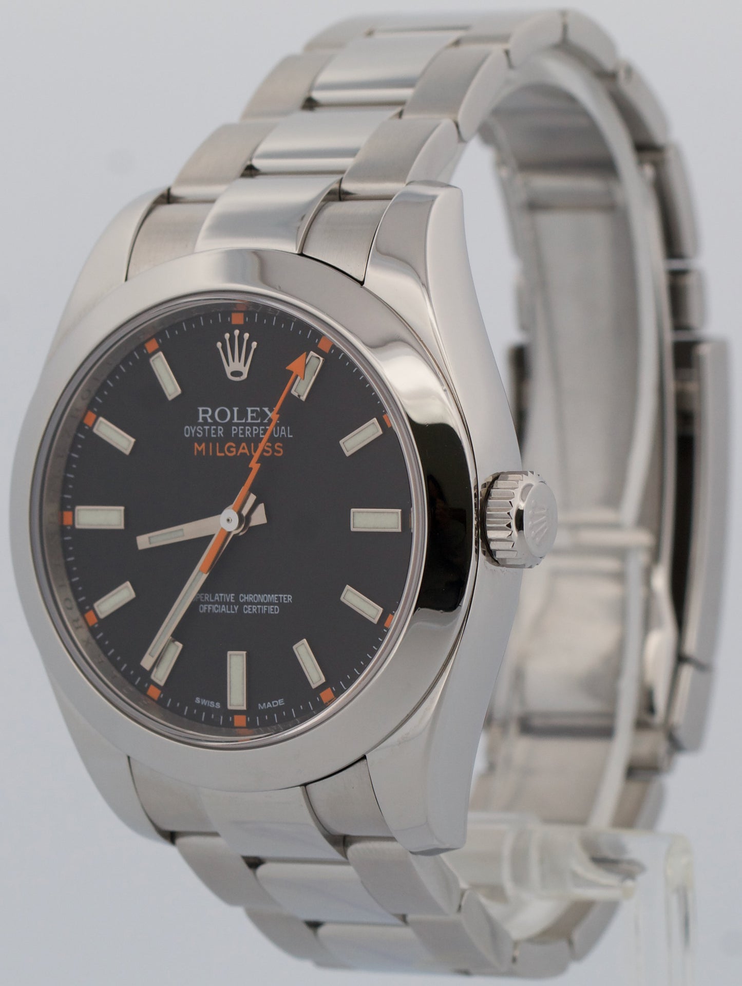 Rolex Milgauss BLACK Orange Stainless Steel 40mm Smooth Oyster 116400 Watch