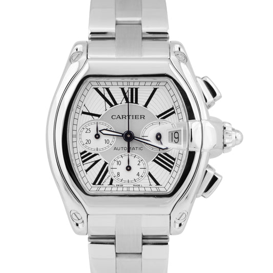 MINT Cartier Roadster XL Stainless White Roman Automatic Watch 2618 W62019X6