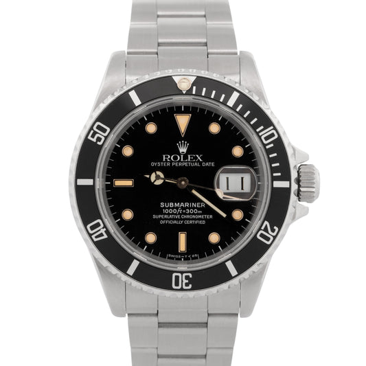 1989 PAPERS Rolex Submariner Date BLACK Steel 40mm 16610 Oyster Watch BOX
