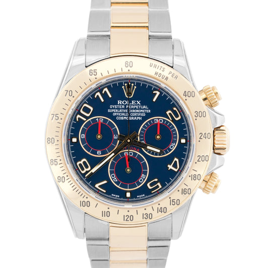 Rolex Daytona Cosmograph BLUE RACING Two-Tone 18K Yellow Gold Steel 116523 Watch