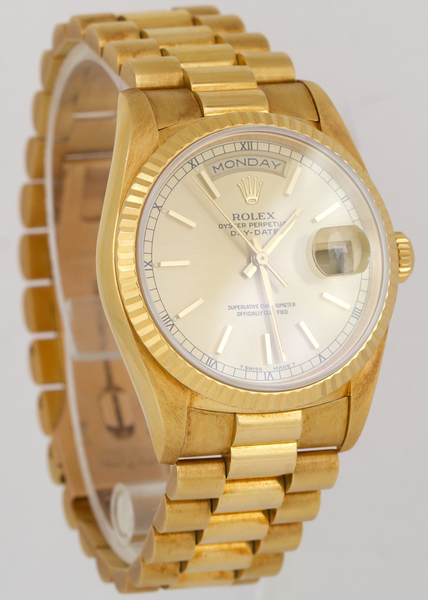 UNPOLISHED Rolex Day-Date President CHAMPAGNE 18K Yellow Gold 36mm Fluted 18238