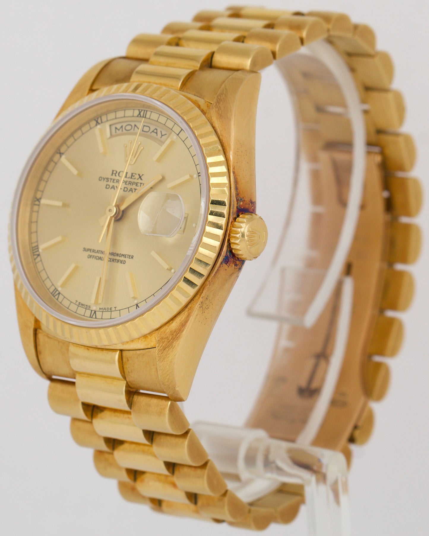 UNPOLISHED Rolex Day-Date President CHAMPAGNE 18K Yellow Gold 36mm Fluted 18238