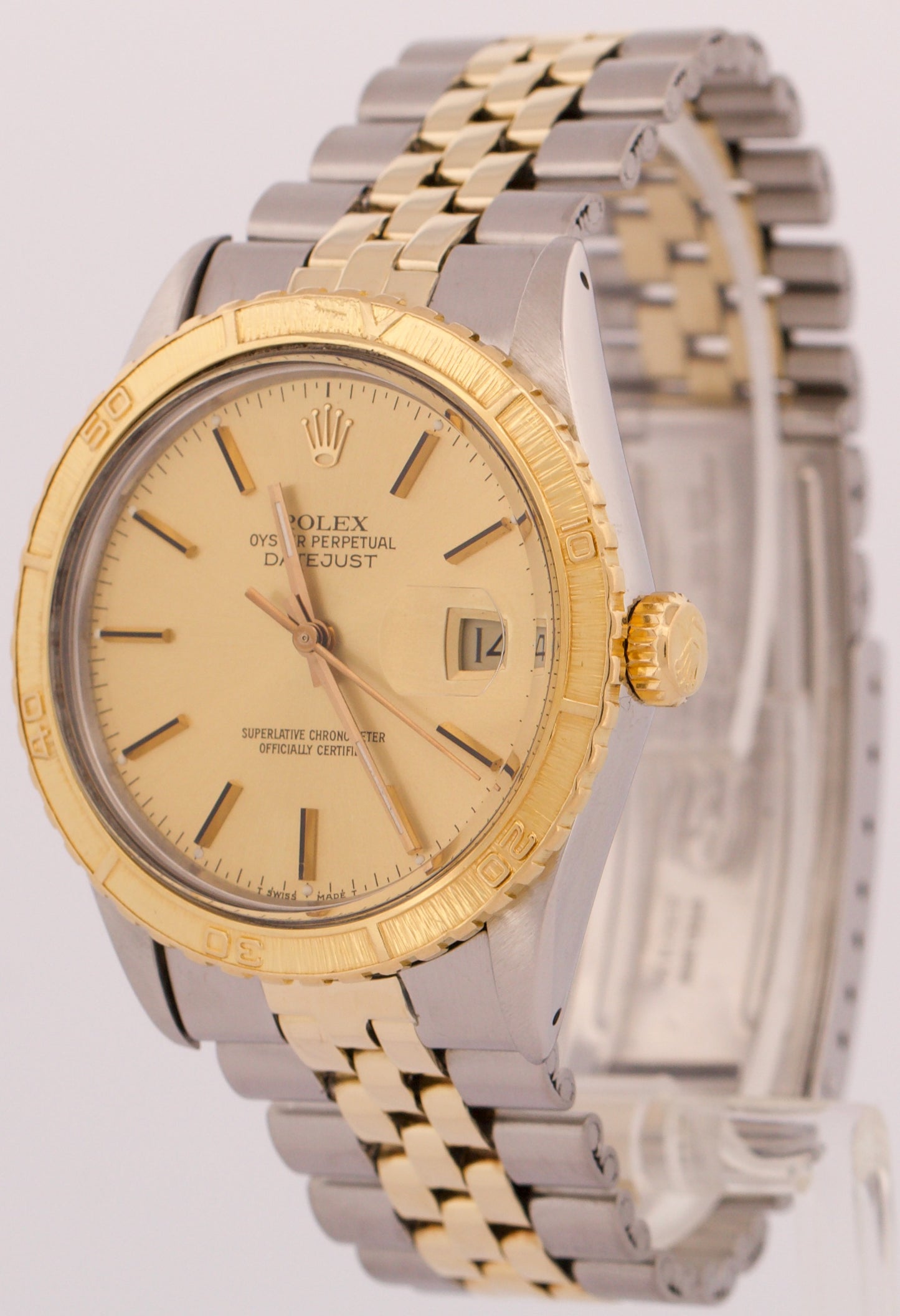 VINTAGE Rolex DateJust 36mm CHAMPAGNE Turn-O-Graph JUBILEE Steel 18K Gold 16253