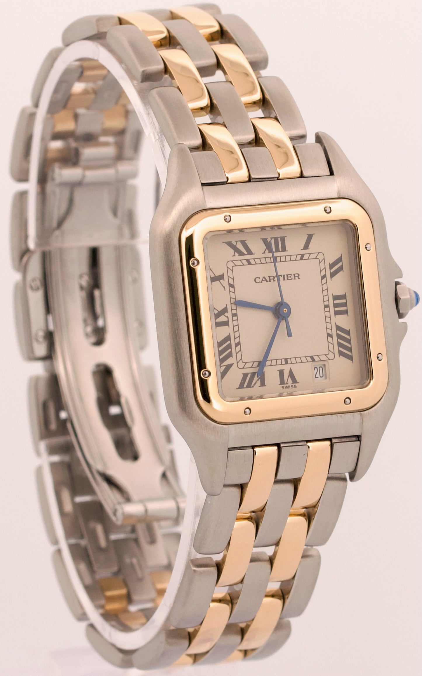 Ladies Cartier Panthere Midsize IVORY 18K Gold Steel TWO ROW 27mm Quartz 83949