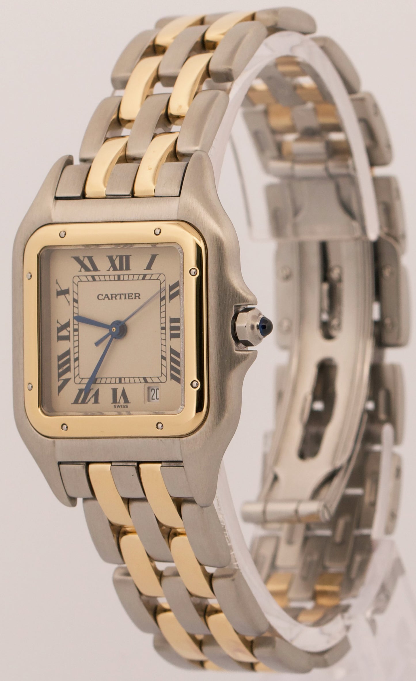 Ladies Cartier Panthere Midsize IVORY 18K Gold Steel TWO ROW 27mm Quartz 83949