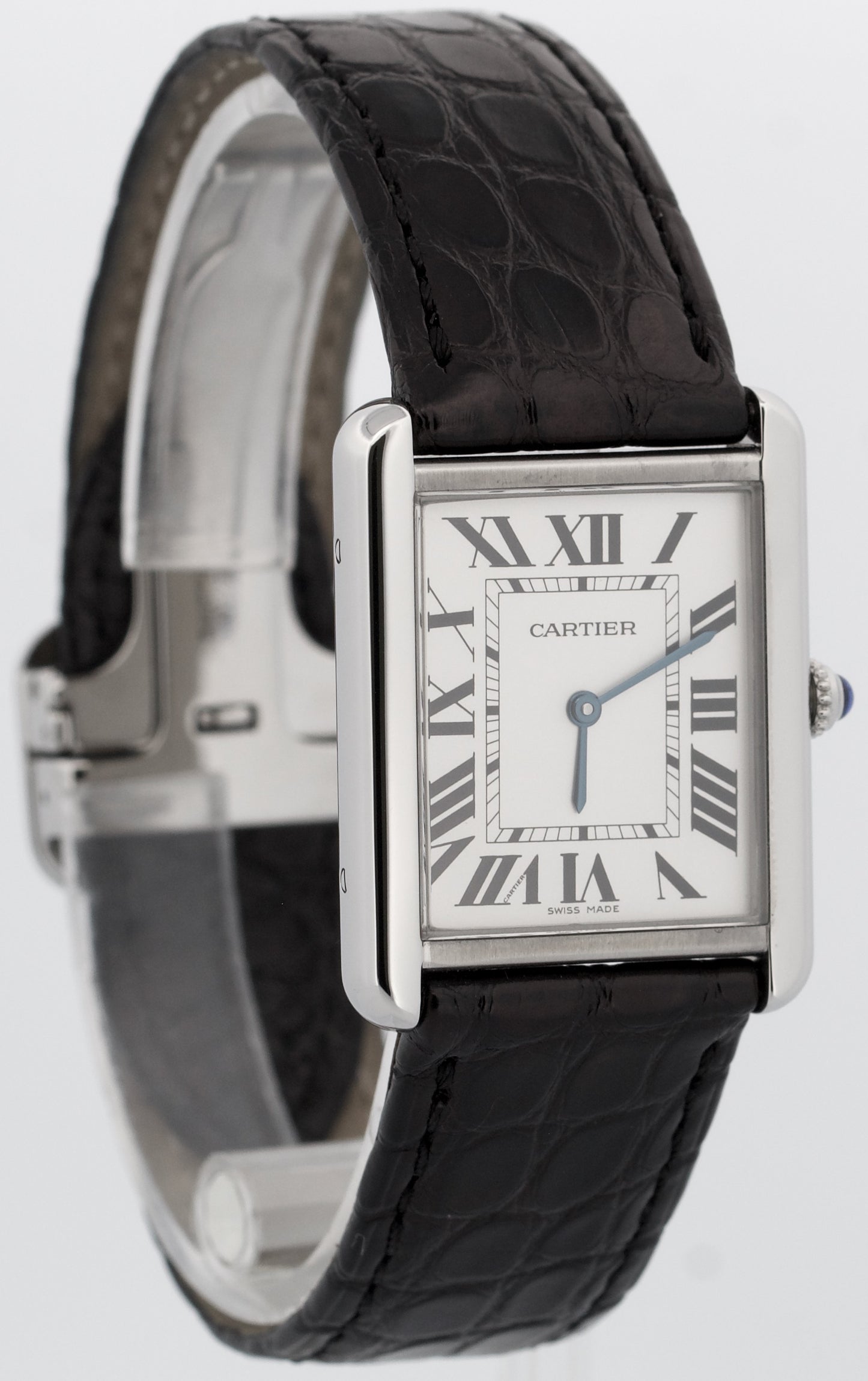 Cartier Tank Solo Stainless Steel SILVER Roman Leather 27mm Quartz 2715 W1018355