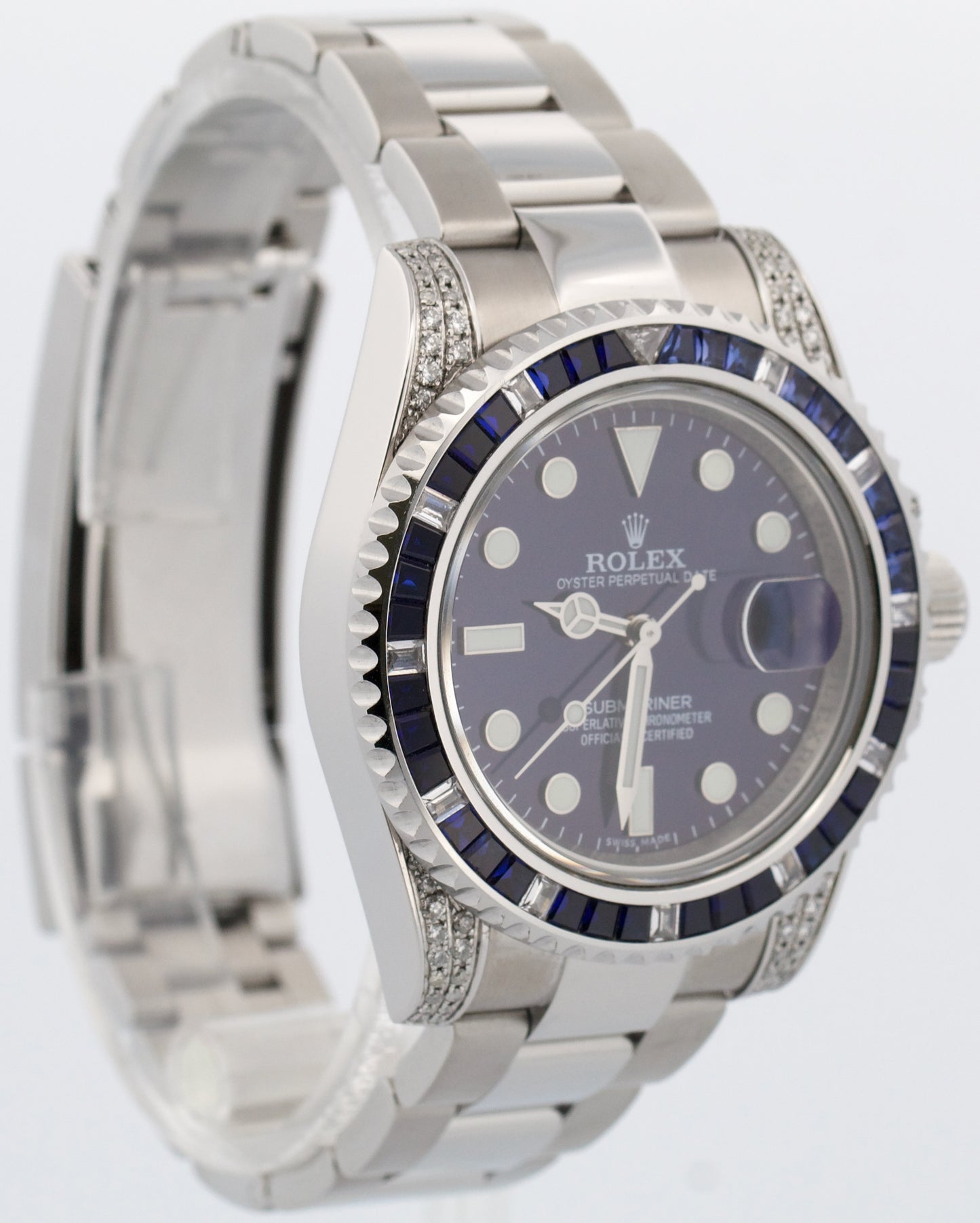 Rolex Submariner Date BLUE DIAMOND SAPPHIRE Stainless Steel 40mm Watch 116610