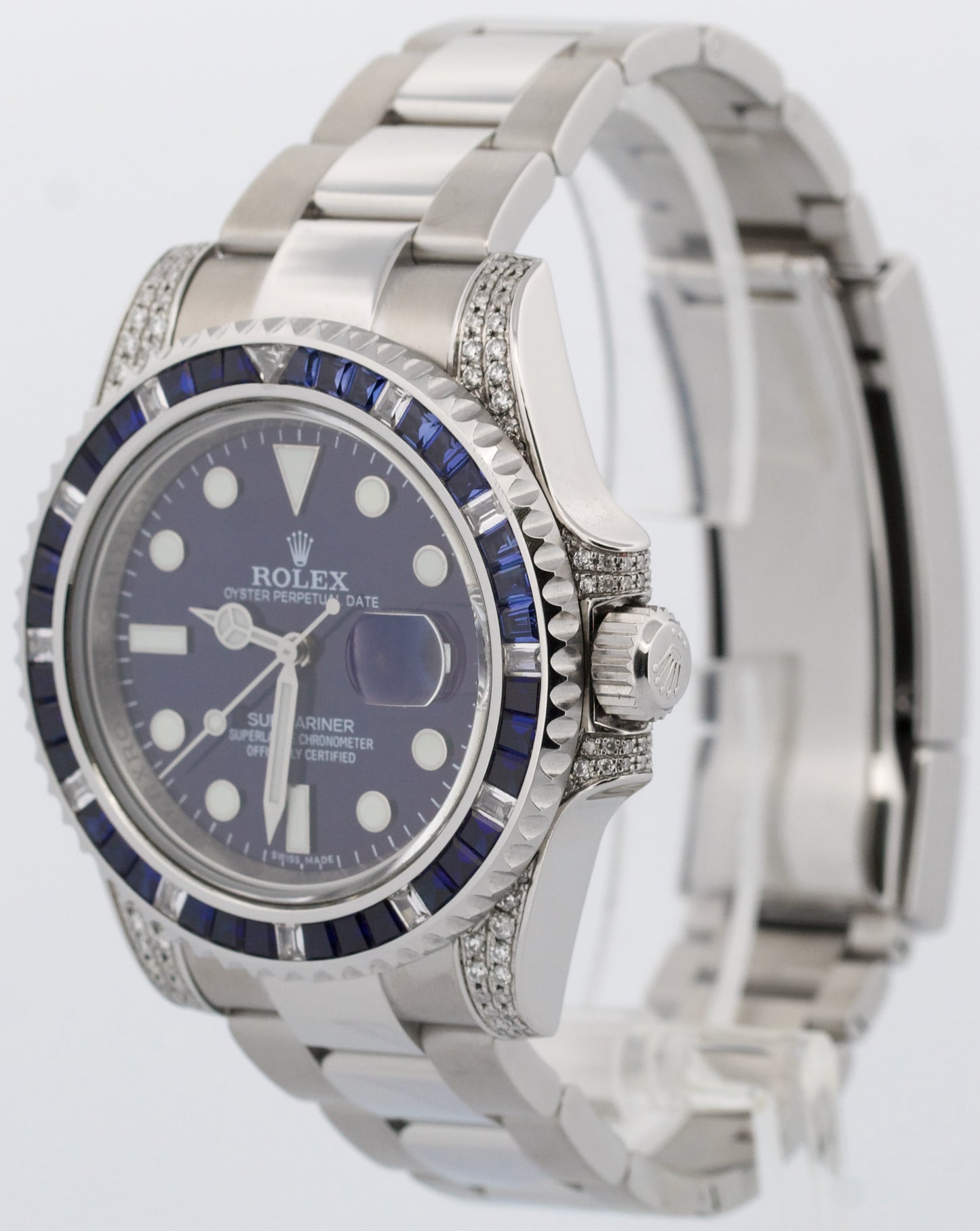 Rolex Submariner Date BLUE DIAMOND SAPPHIRE Stainless Steel 40mm Watch 116610
