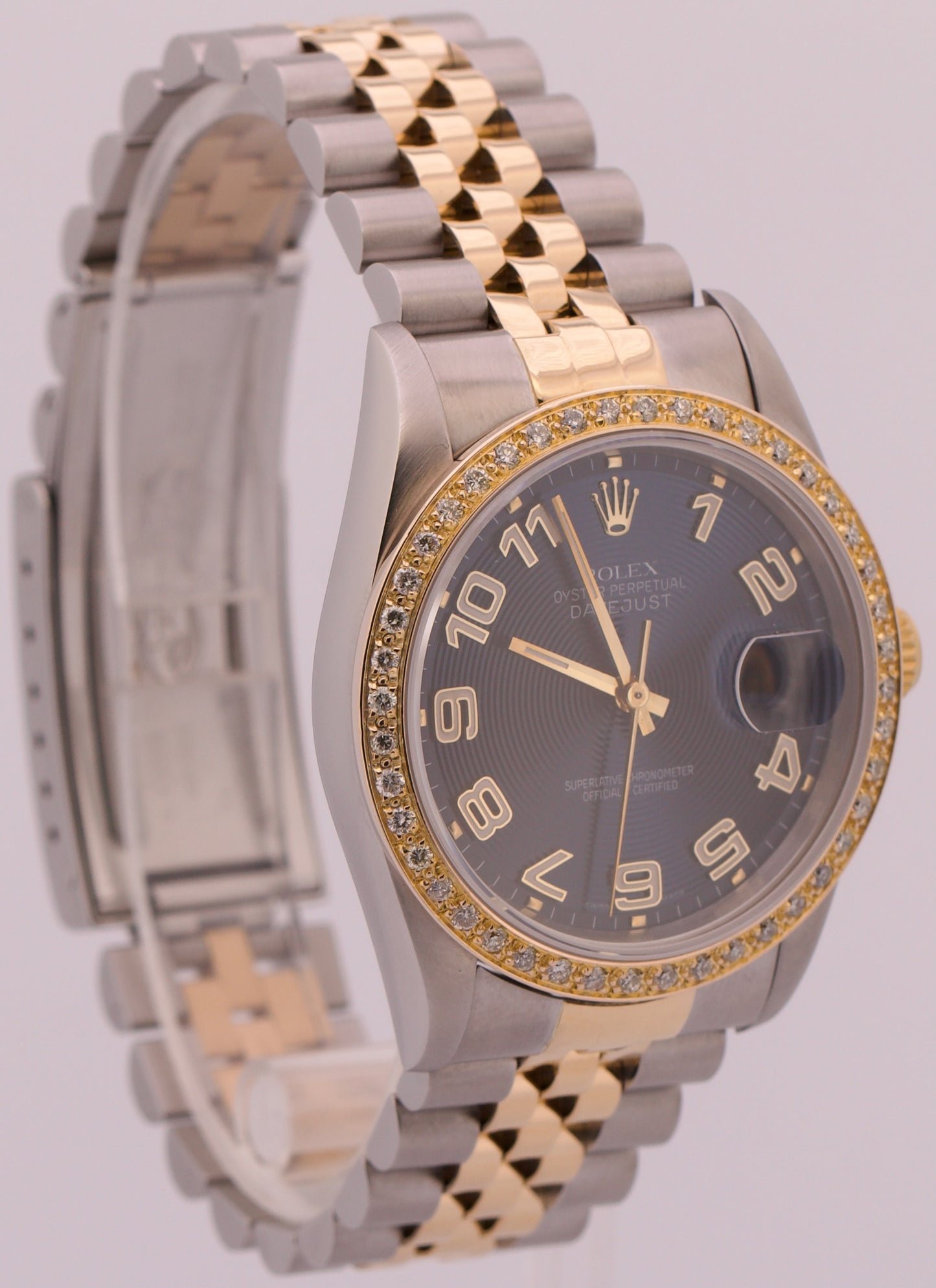 Rolex DateJust BLUE CONCENTRIC 36mm DIAMOND 18K Yellow Gold Steel JUBILEE 16263