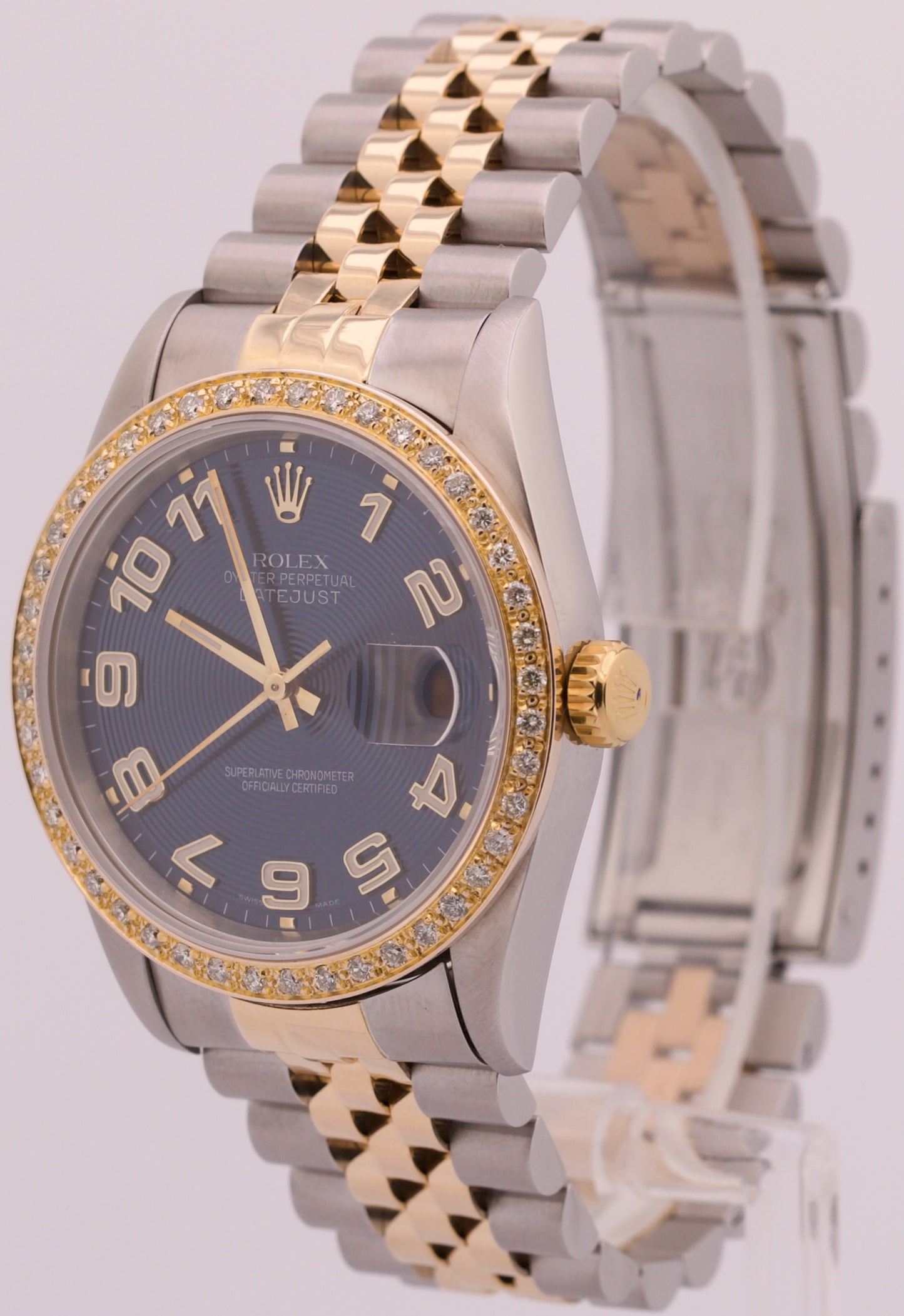 Rolex DateJust BLUE CONCENTRIC 36mm DIAMOND 18K Yellow Gold Steel JUBILEE 16263