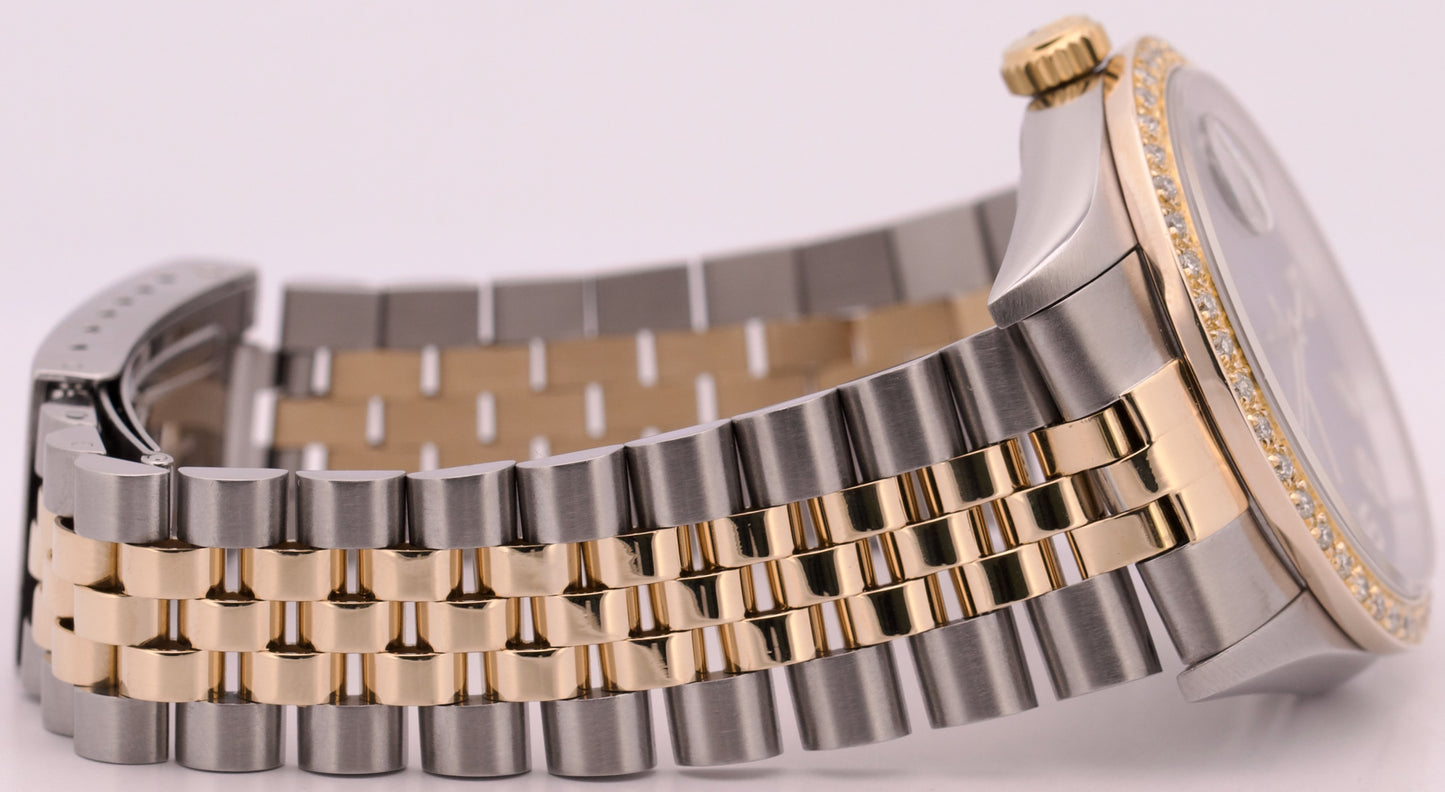 Rolex DateJust BLUE CONCENTRIC 36mm DIAMOND 18K Yellow Gold Steel JUBILEE 16263