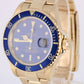 Rolex Submariner Date 18K Yellow Gold NO-HOLES Blue 40mm 16618T Oyster Watch