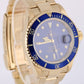 Rolex Submariner Date 18K Yellow Gold NO-HOLES Blue 40mm 16618T Oyster Watch